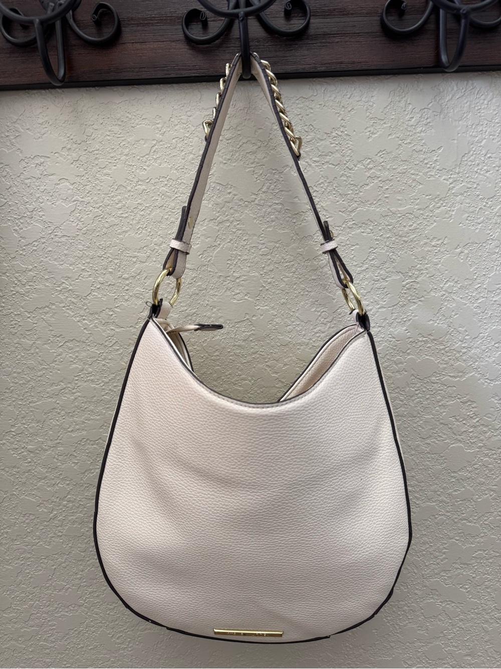 Steve Madden Cream Pebbled Hobo Shoulder Bag with Gold Hardware